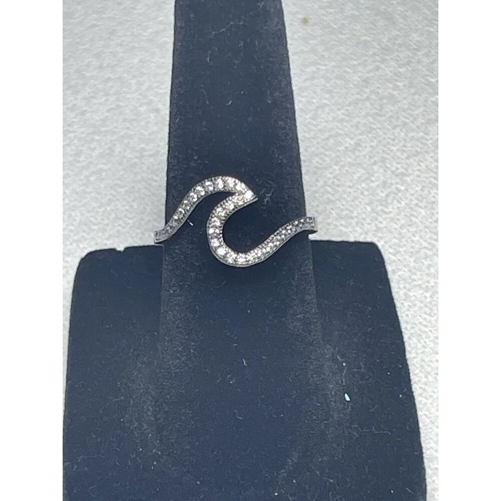 Black-Plated Sterling Silver Wave Ring with White Topaz Size 5